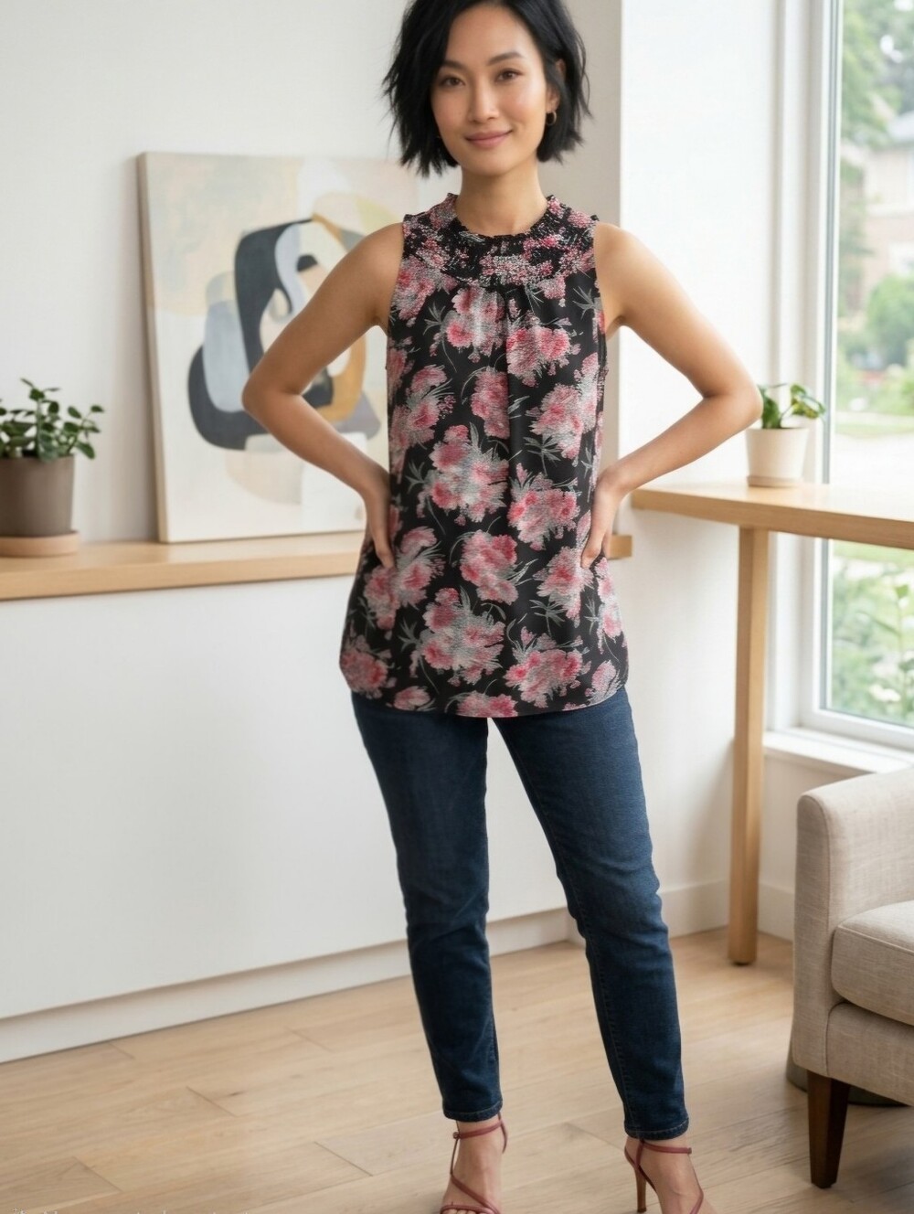Floral Sleeveless Ruffle-Neck Tunic by Jaipur